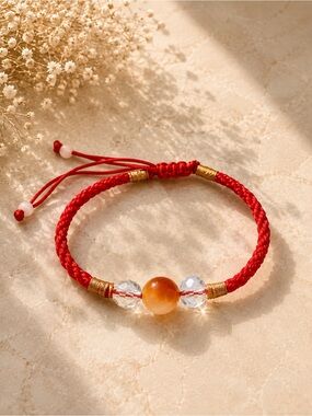 Red Cord Bracelet with Carnelian and Crystal Beads